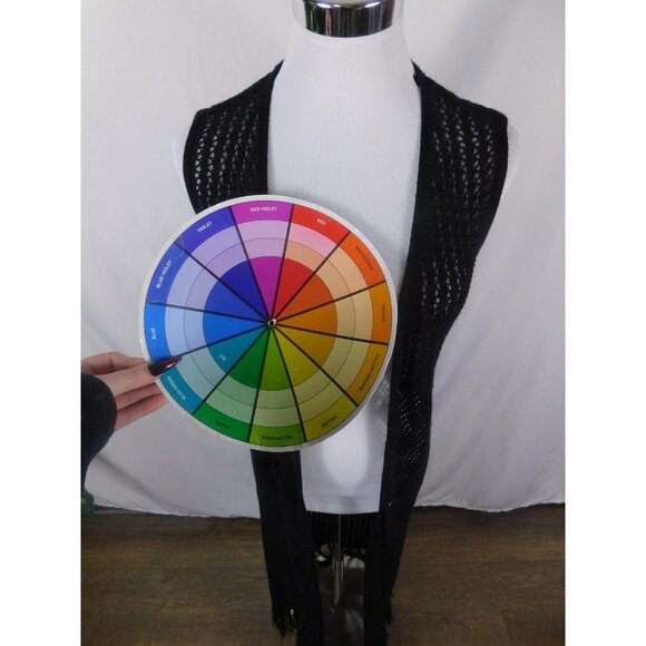 New Directions Black Crochet Fringe Duster Vest Boho Witch S - Picture 9 of 12